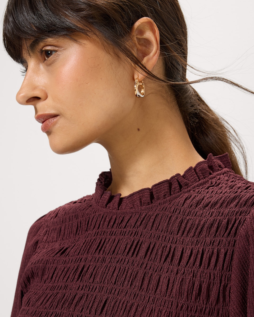 image 1 of F&F Shirred Mini Dress in Burgundy