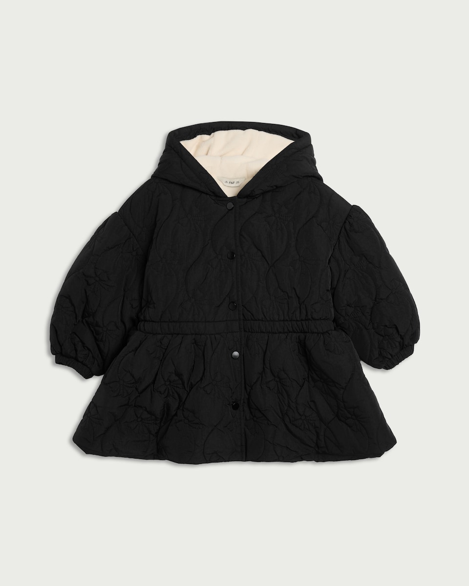 image 1 of F&F Girls Quilted Shower Resistant Coat in Black