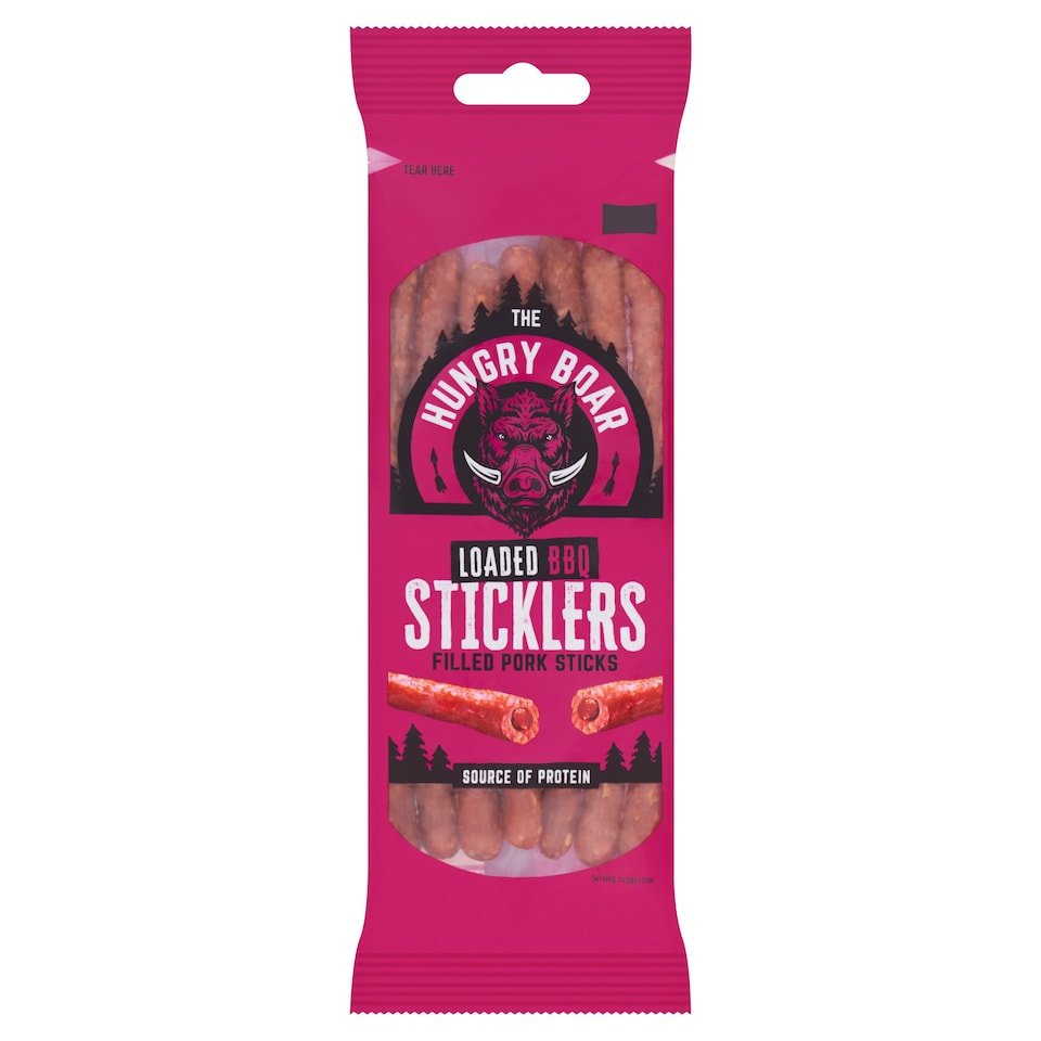 The Hungry Boar Loaded BBQ Sticklers Filled Pork Sticks Clipstrip 50g
