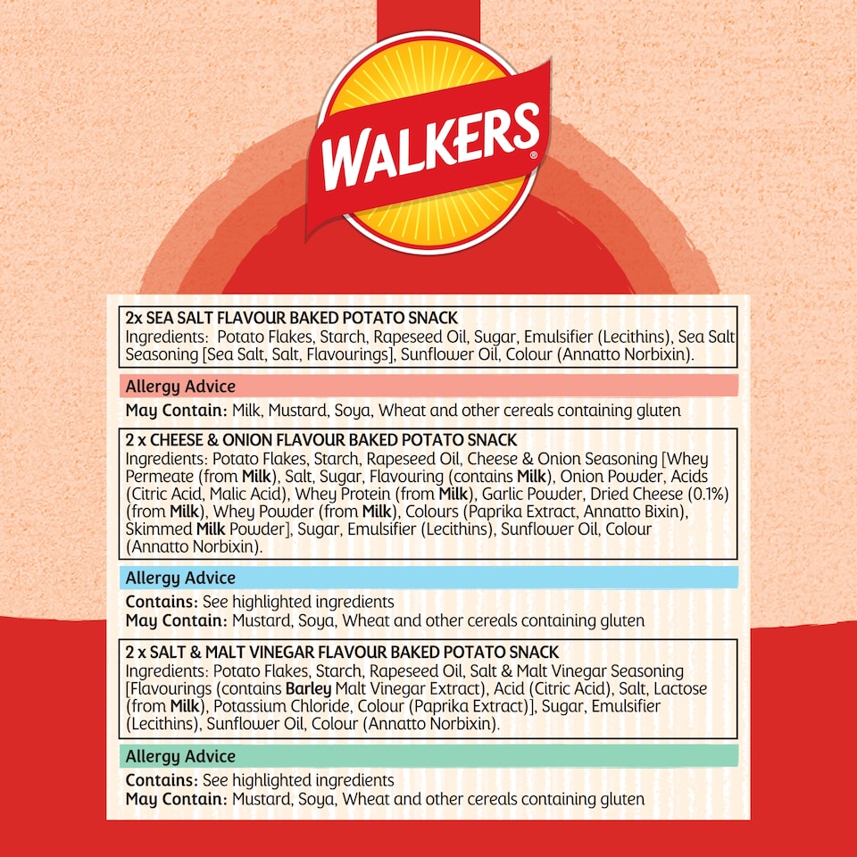 image 1 of Walkers Baked Variety Multipack Crisps 6x22g