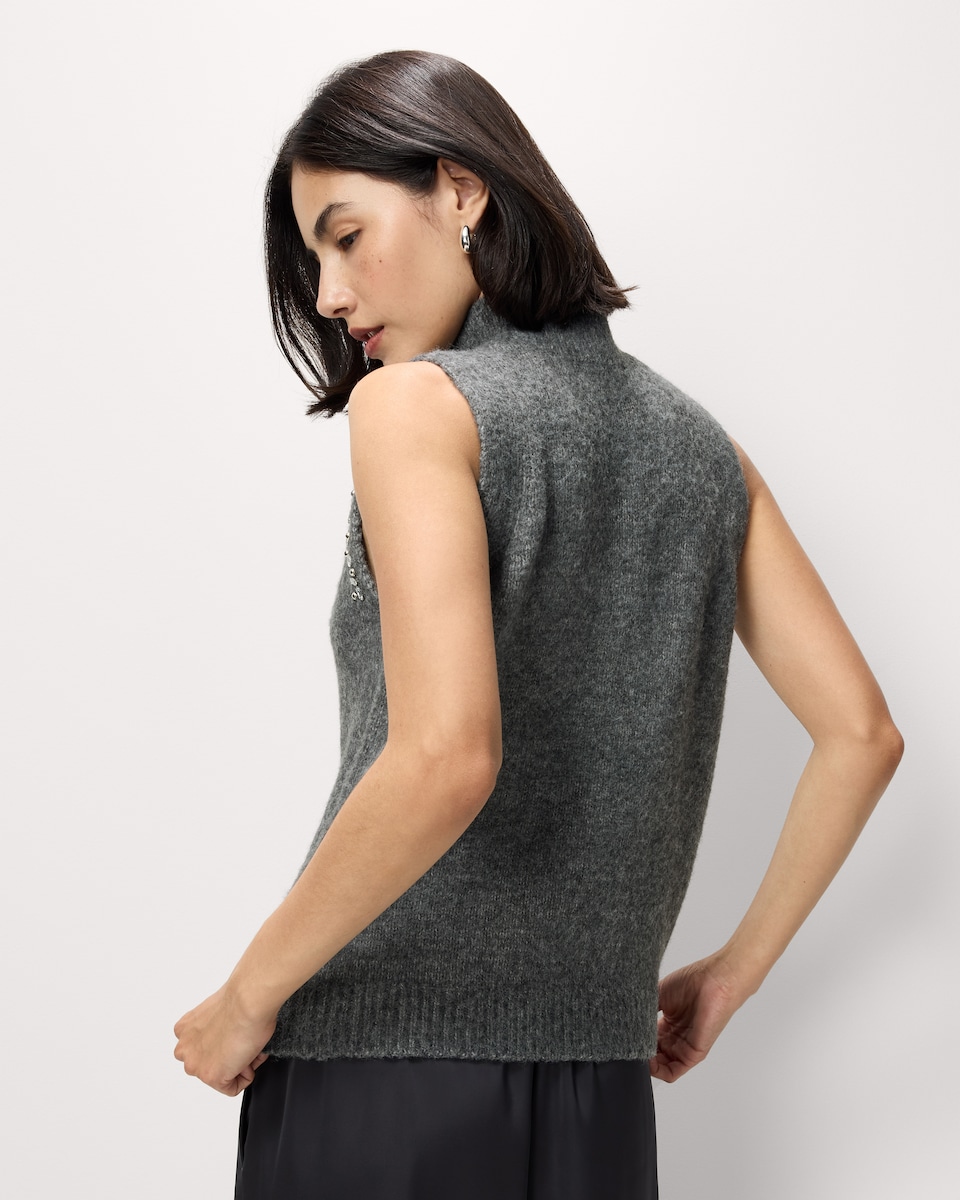 image 1 of F&F Diamanté High Neck Sleeveless Jumper with Wool in Grey