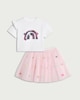 image 2 of F&F Girls 2-Piece Sequin Rainbow T-Shirt and Tulle Skirt Set in Pink