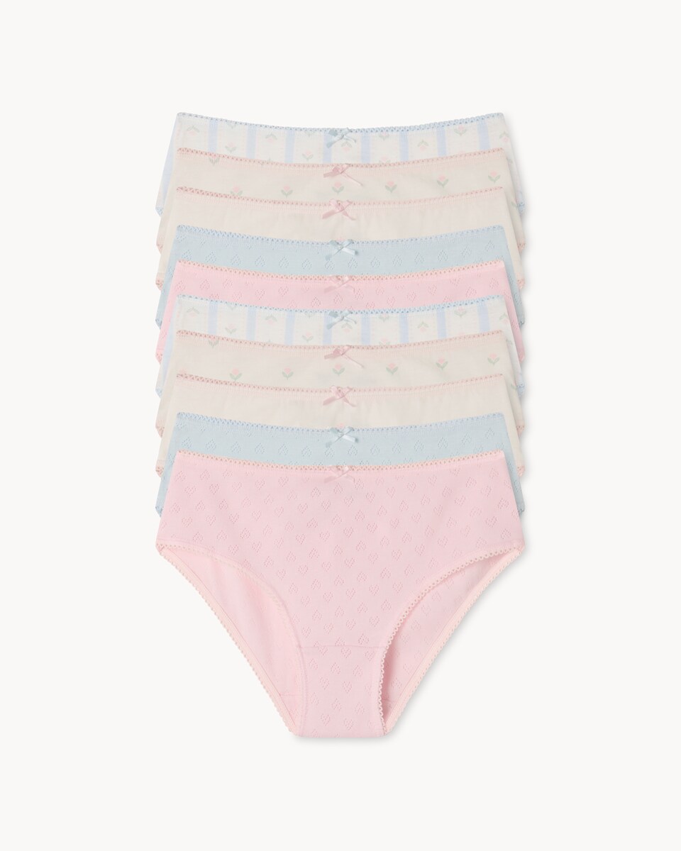 image 1 of F&F Girls 10-Pack Pure Cotton Pointelle Briefs in Multi