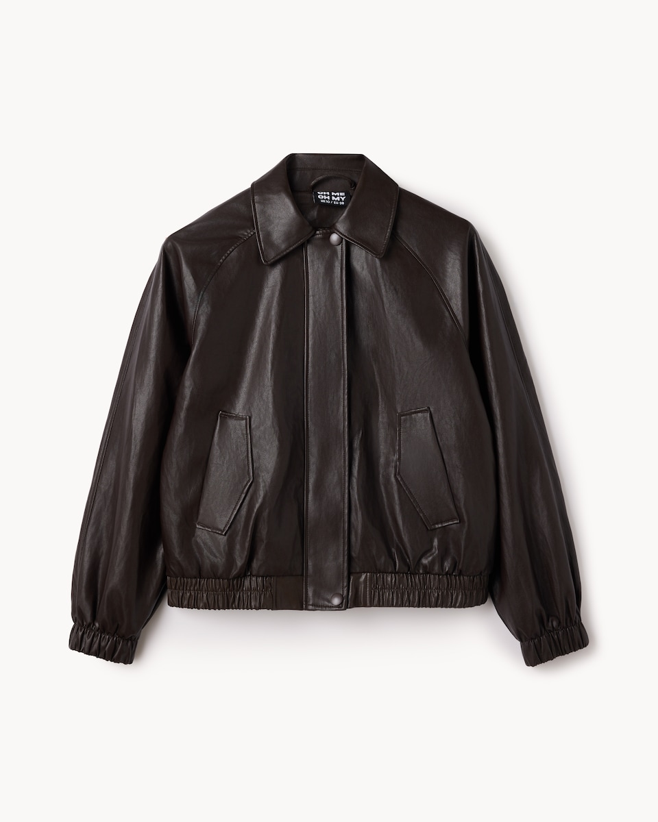 image 1 of OH ME OH MY Faux Leather Jacket in Chocolate