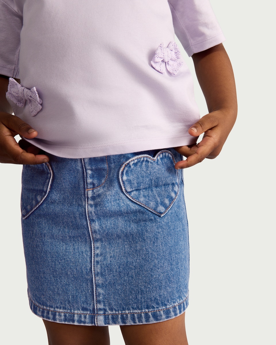 image 1 of F&F Girls Pure Cotton Denim Skirt in Blue