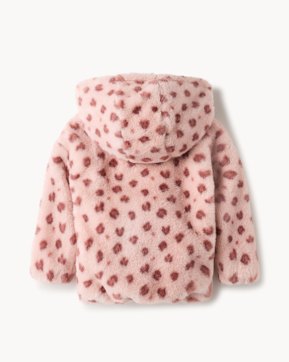 image 1 of F&F Girls Faux Fur Animal Print Jacket in Pink