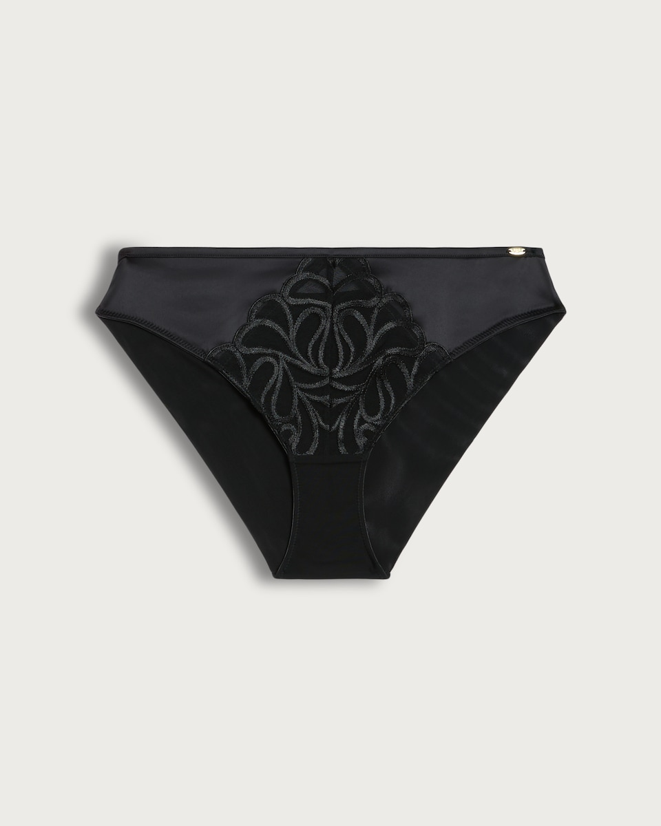 F&F Embroidered Panel High Leg Knicker in Black