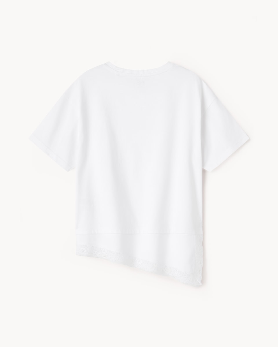image 1 of F&F Girls Pure Cotton Lace Hem T-Shirt in White