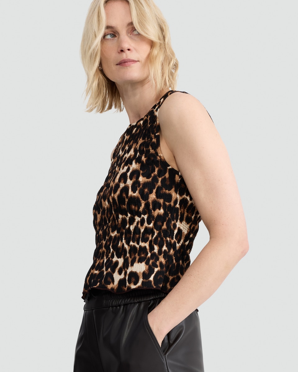 image 1 of F&F Textured Leopard Print Sleeveless Smock Top in Neutral