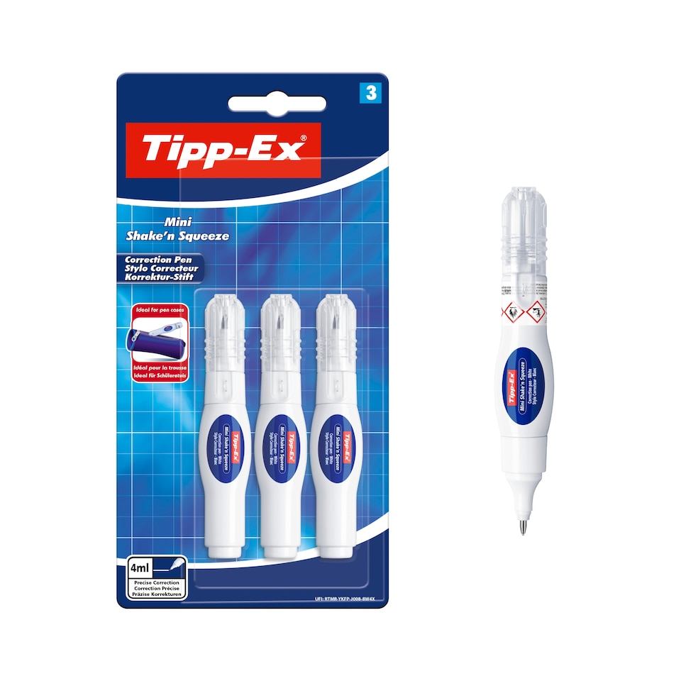 image 1 of Tipp-Ex Mini Shake & Squeeze Correction Pens 3 Pack 