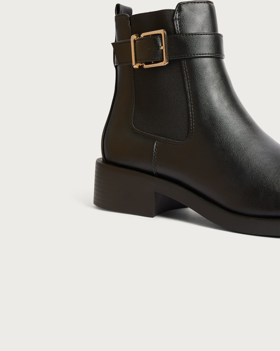 image 1 of F&F Faux Leather Buckle Detail Ankle Boots in Black
