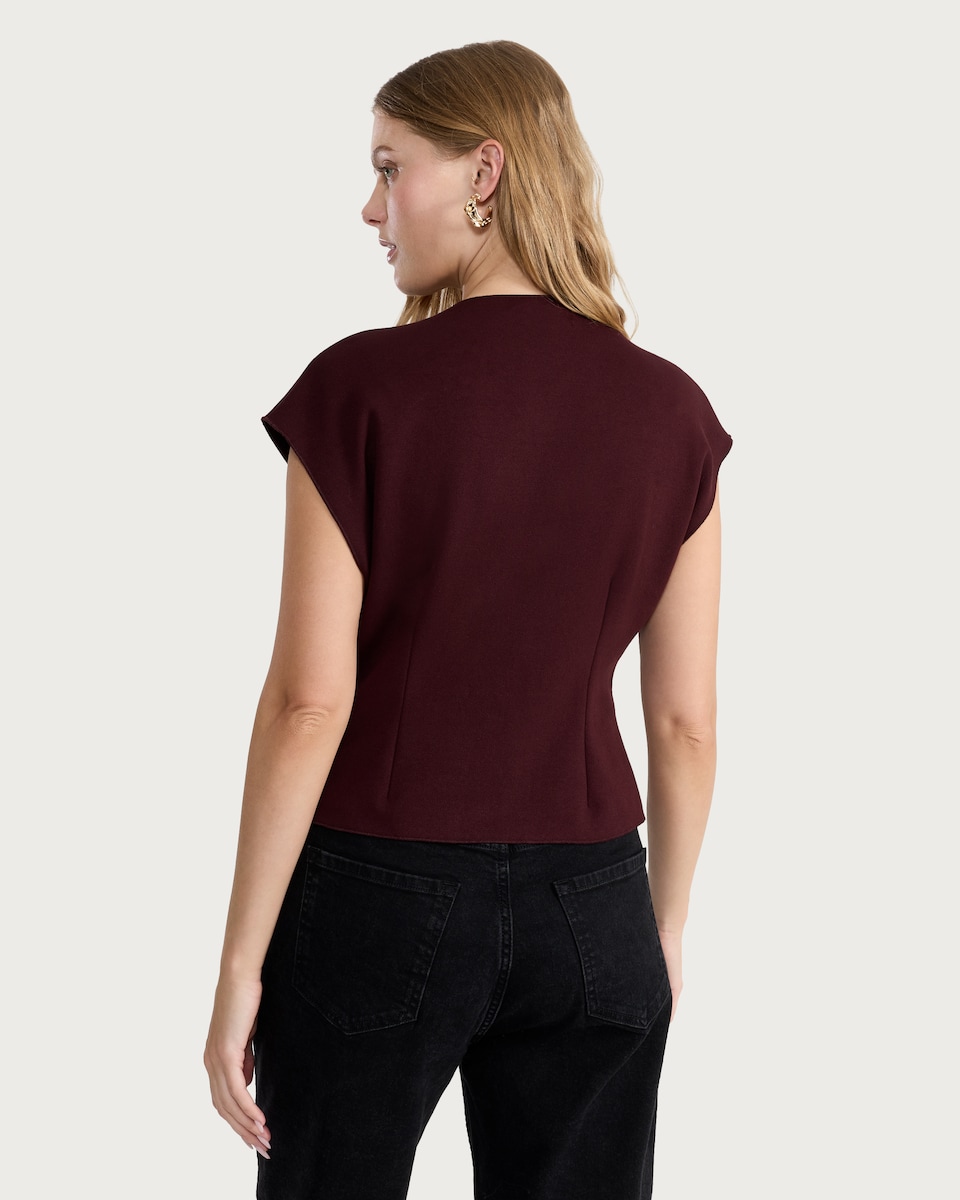 image 1 of F&F V Neck Metal Accent Top in Mink