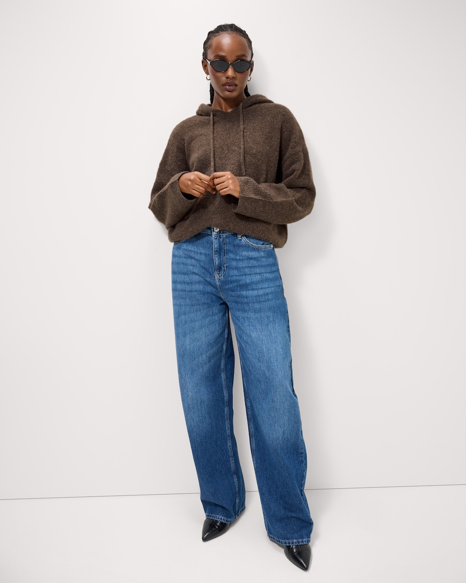 image 1 of F&F Knitted Hoodie with Wool in Brown