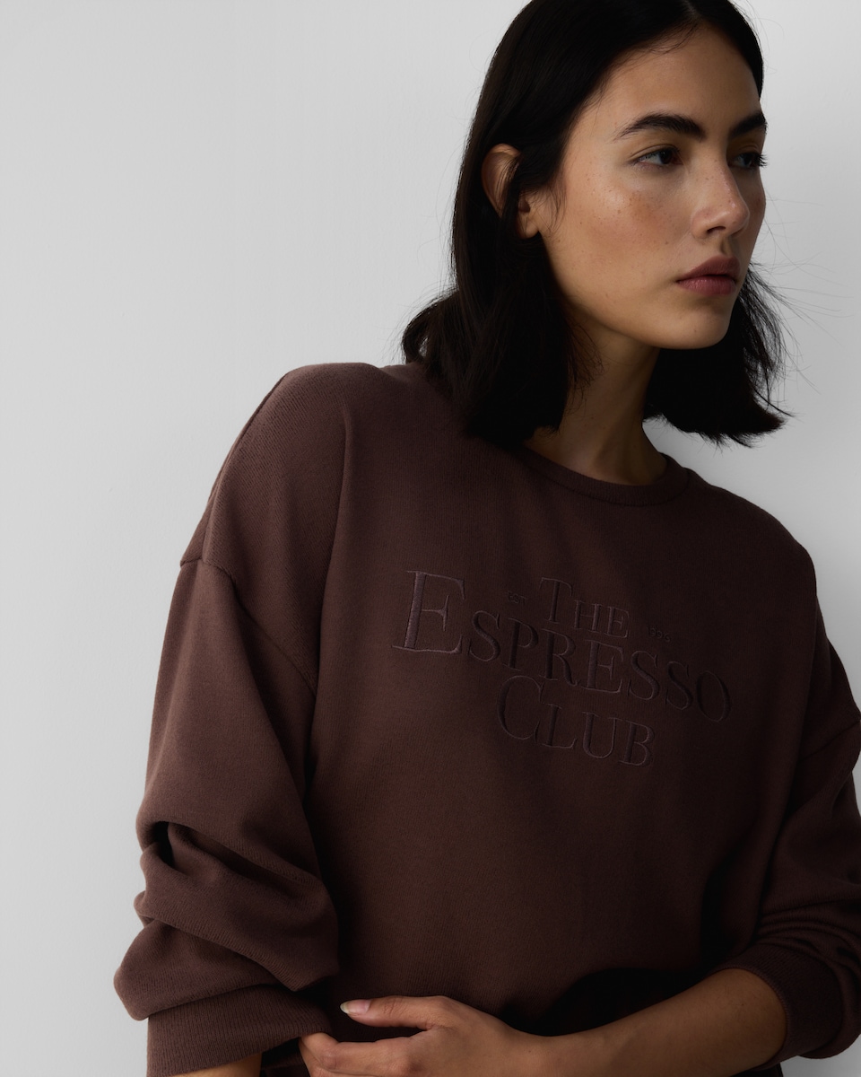 image 1 of F&F Embroidered Sweatshirt Pyjama Set in Chocolate