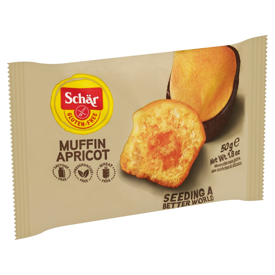 obrázok 1 z Schär Muffin Apricot jemné pečivo bezgluténové plnené marhuľovou marmeládou 50 g
