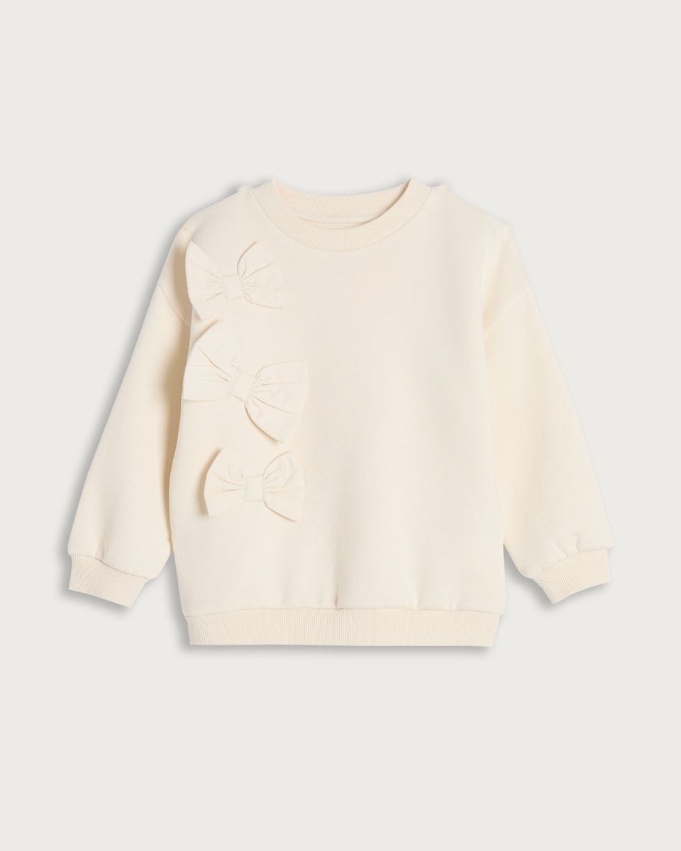 F&F Girls Cotton Rich Textured Bow Detail Sweatshirt in Cream
