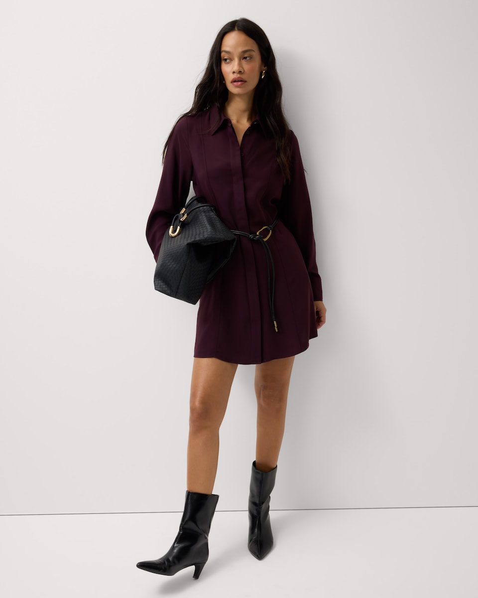 image 1 of F&F Belted Shirt Midi Dress in Burgundy