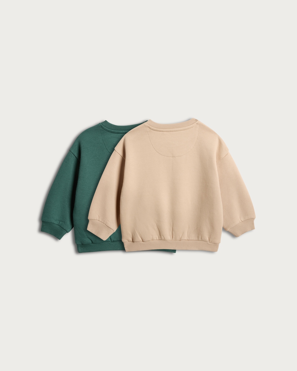 image 1 of F&F Baby 2-Pack Cotton Rich Adventure Sweatshirts in Tan