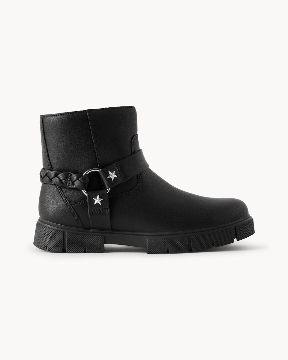 image 1 of F&F Girls Faux Leather Biker Boots in Black