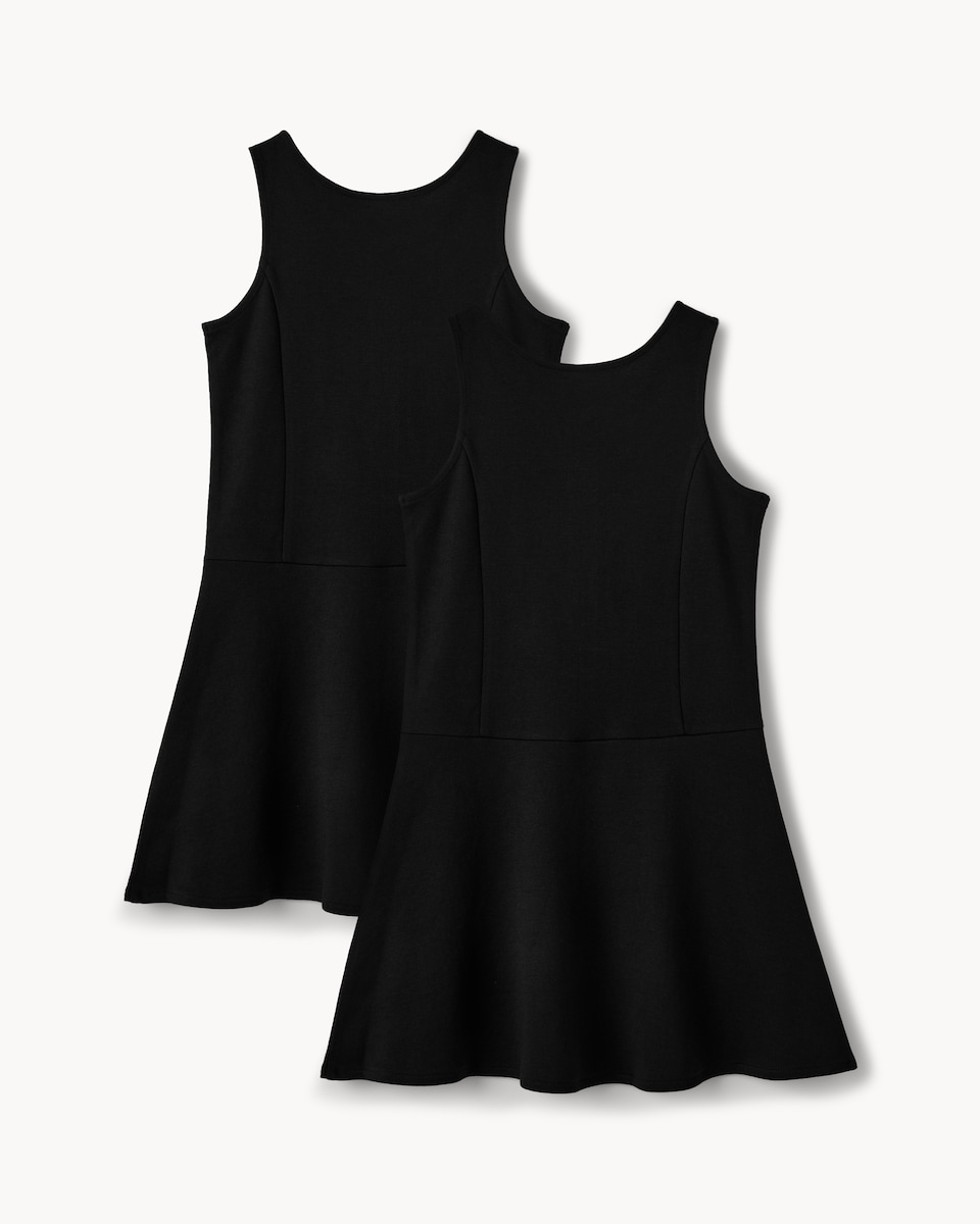 image 1 of F&F School Girls 2-Pack Cotton Rich Pinafore Dresses in Black