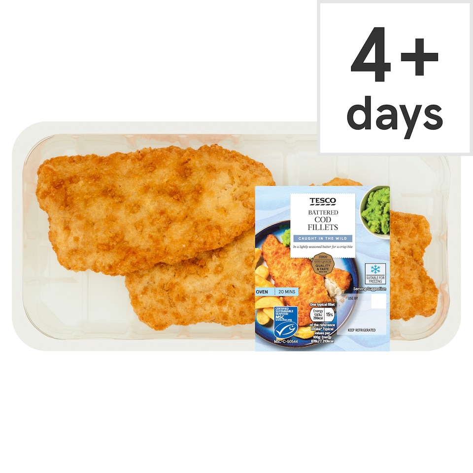 Tesco 2 Battered Cod Fillets 300G