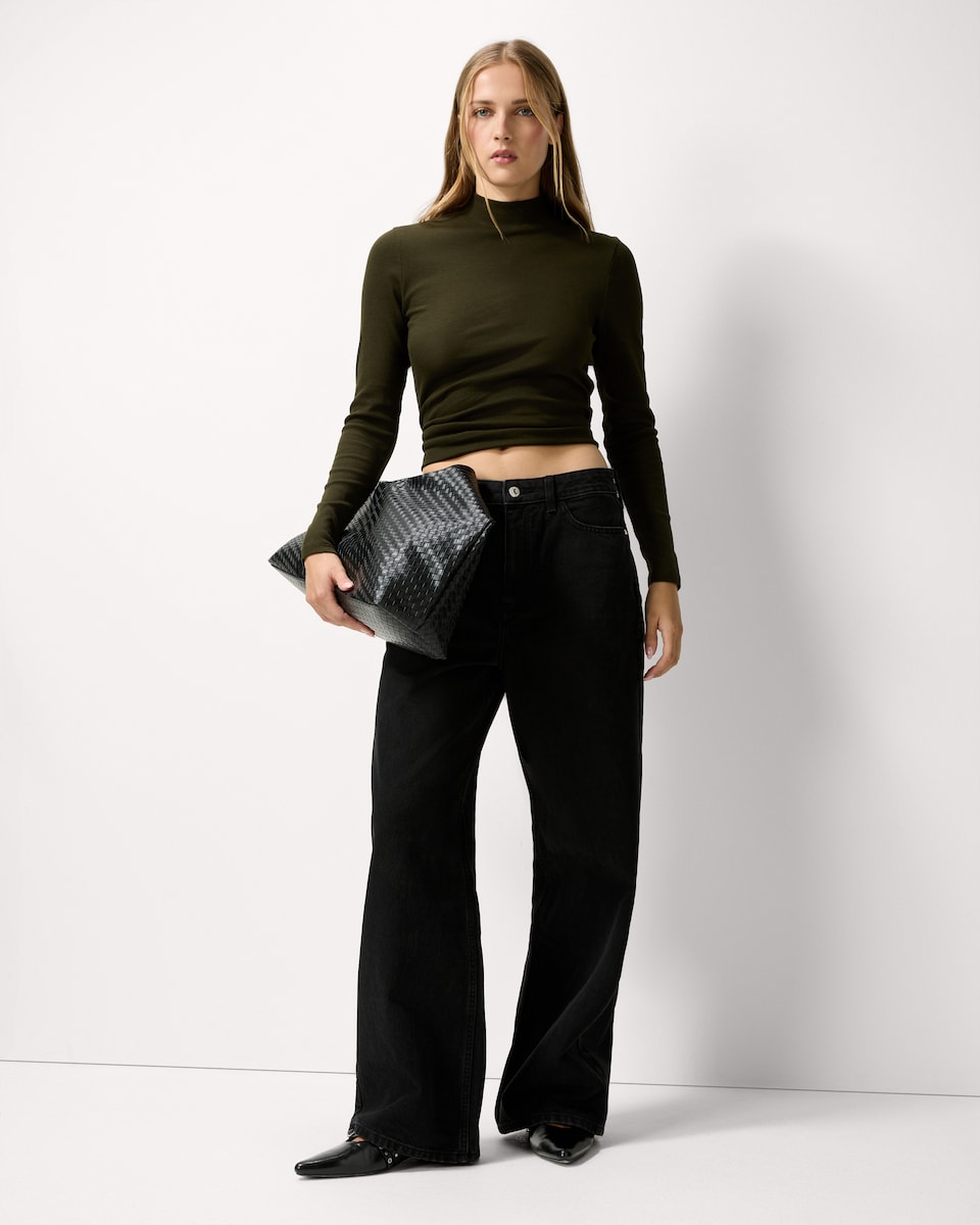 image 1 of F&F Cotton Rich High Neck Top in Olive