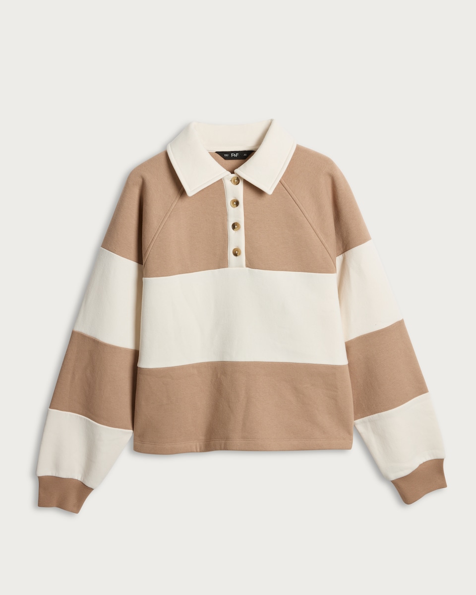 image 1 of F&F Cotton Rich Stripe Print Collared Rugby Sweatshirt in Multi