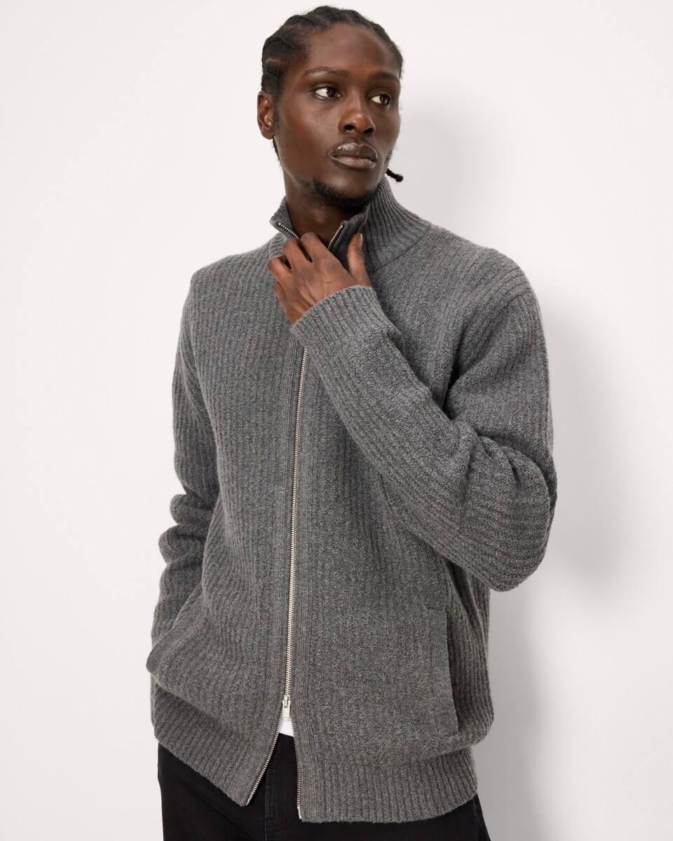 image 1 of F&F Knitted Chunky Zip Up Jumper in Grey