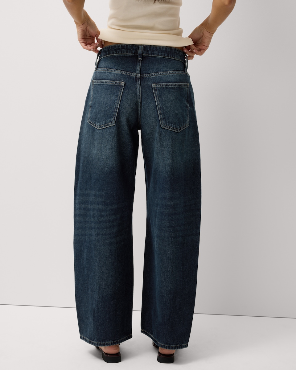image 1 of F&F Tapered Barrel Leg Jeans in Navy