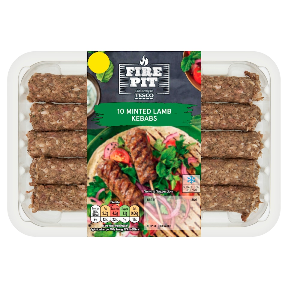 Tesco Fire Pit 10 Minted Lamb Kebabs 400G