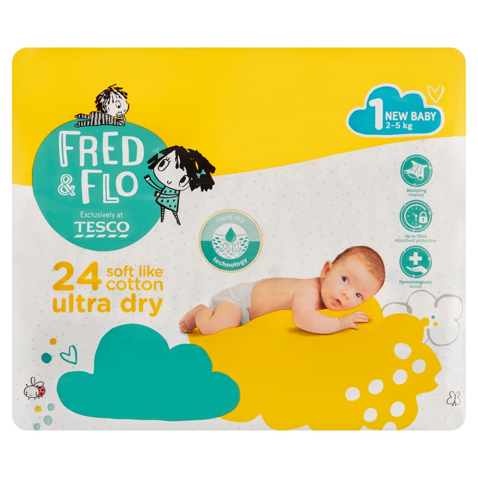 image 1 of Fred & Flo Ultra Dry Nappies New Baby 1 2-5 kg 24 pcs