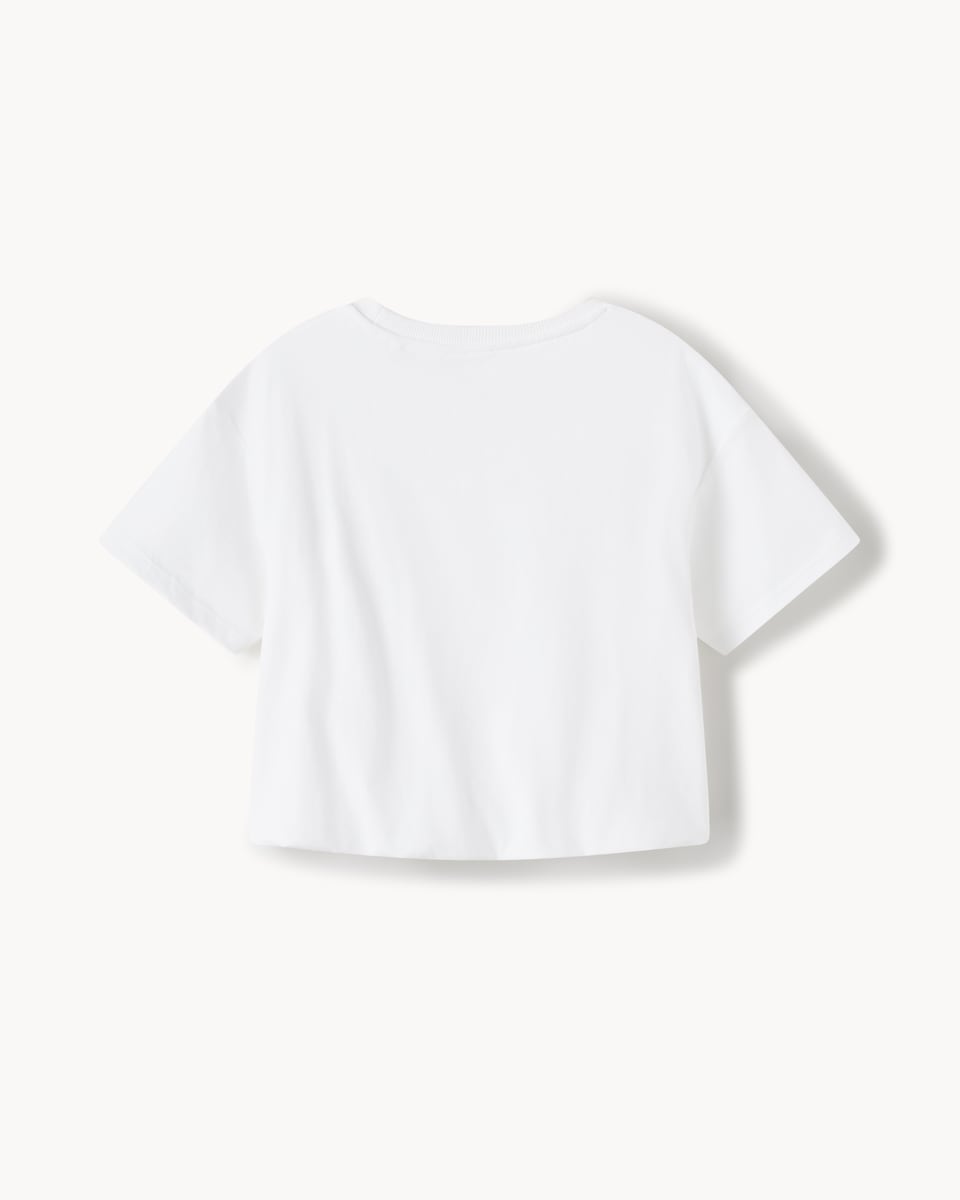 image 1 of F&F Girls Pure Cotton Bubble Hem T-Shirt in White