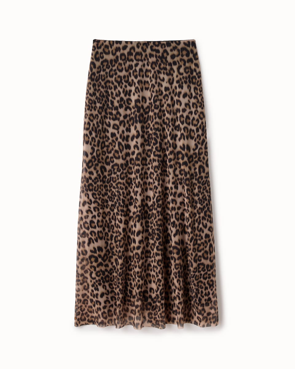 image 1 of F&F Mesh Leopard Print Midi Skirt in Multi Brown