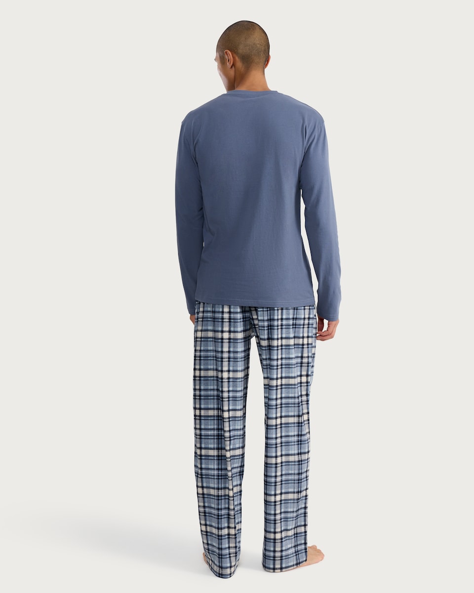 image 1 of F&F Henley Top and Fleece Bottoms Pyjamas in Blue