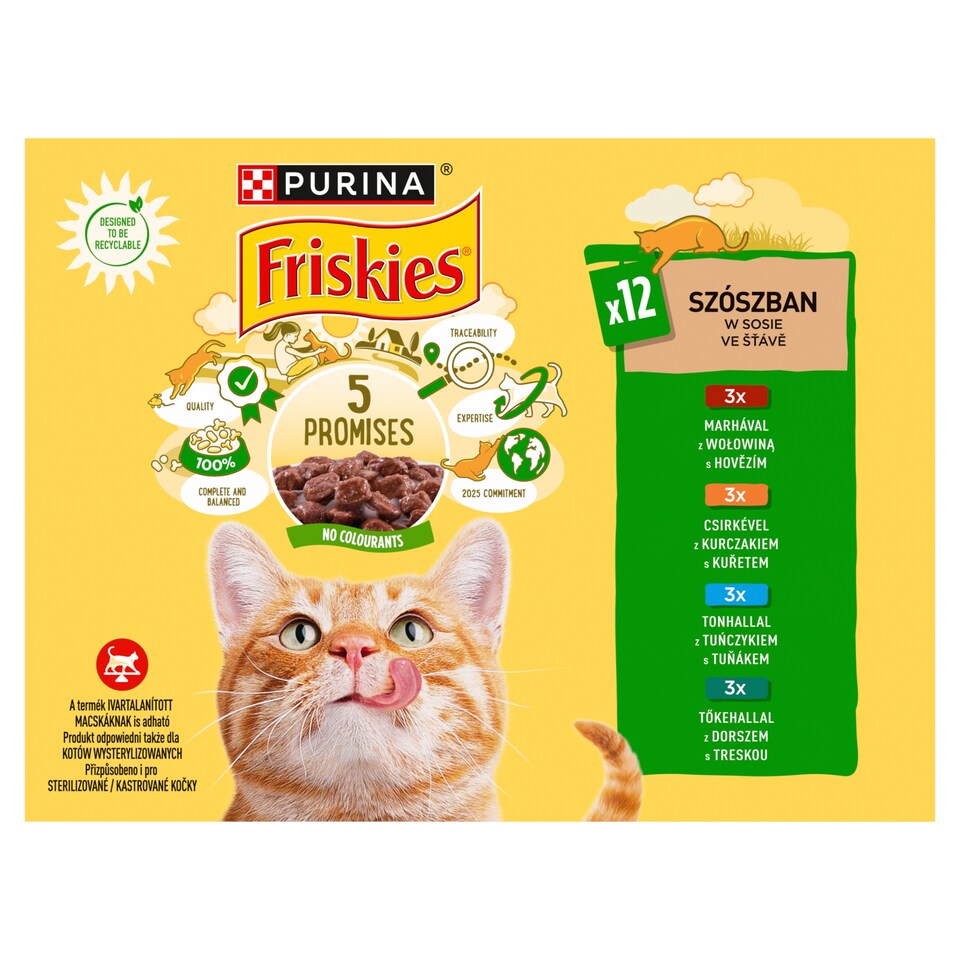 obrázok 1 z PURINA FRISKIES multipack s hovädzím, kuraťom, tuniakom, treskou v šťave 12 x 85 g