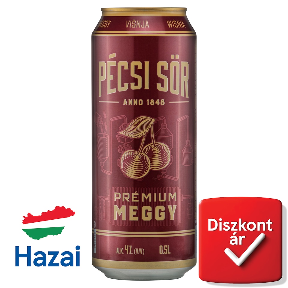 Pécsi Sör Prémium Meggy világos sör és meggy ízű szénsavas üdítőital keverék 4% 0,5 l