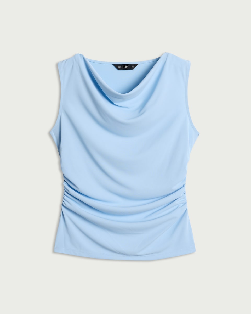 image 1 of F&F Cowl Neck Sleeveless Top in Blue