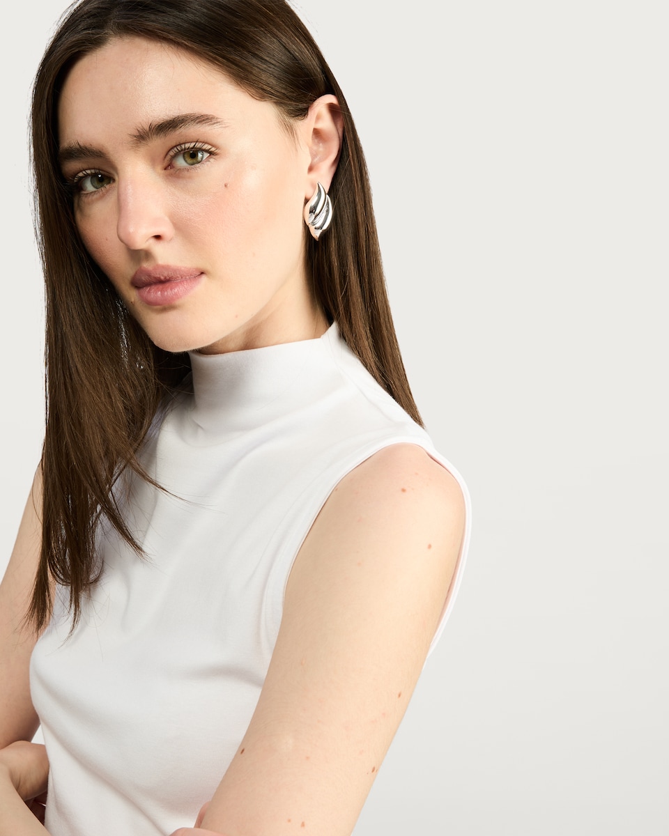 image 1 of F&F Cotton Modal Blend High Neck Sleeveless Top in White