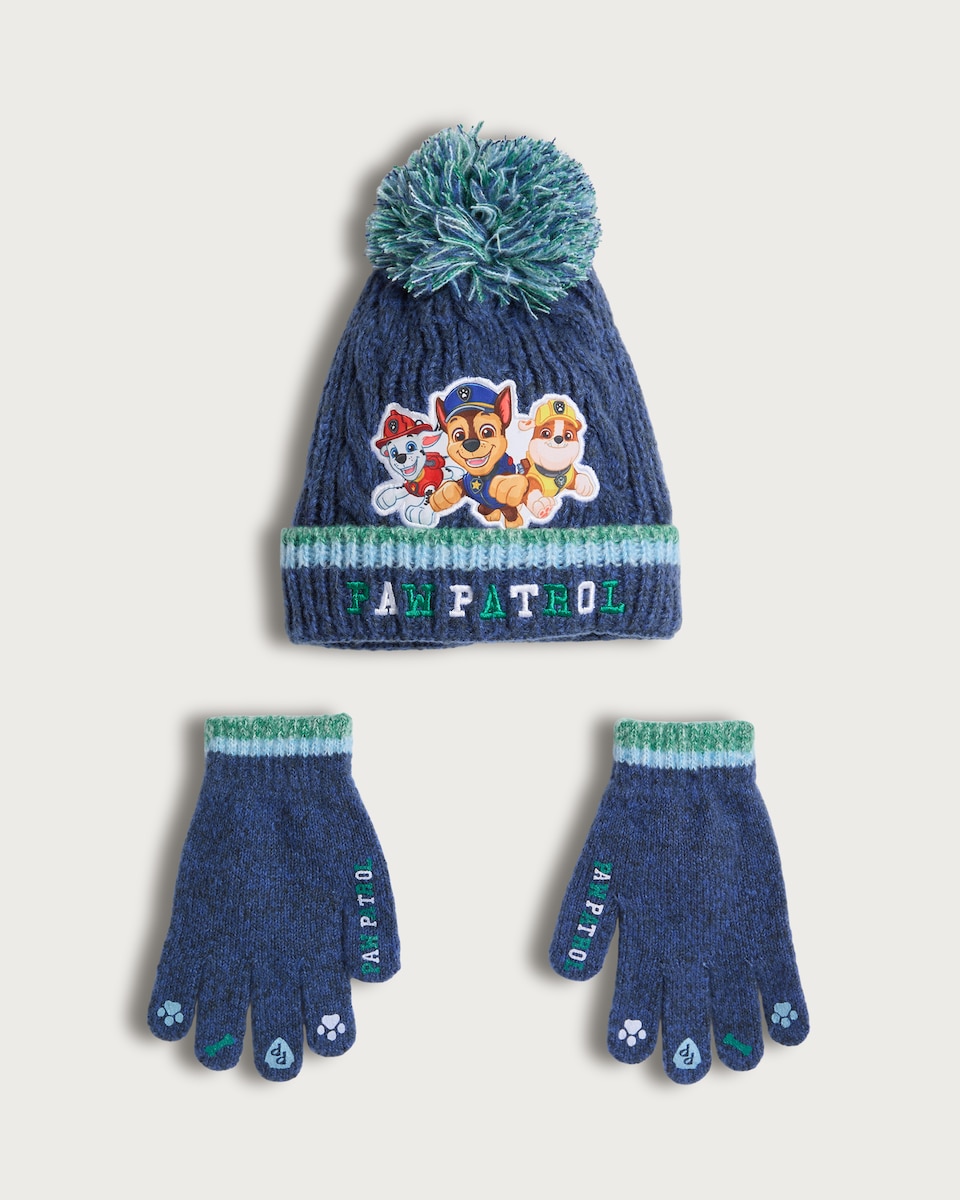 image 1 of Nickelodeon Paw Patrol 2-Pack Knitted Hat and Gloves Set in Multi