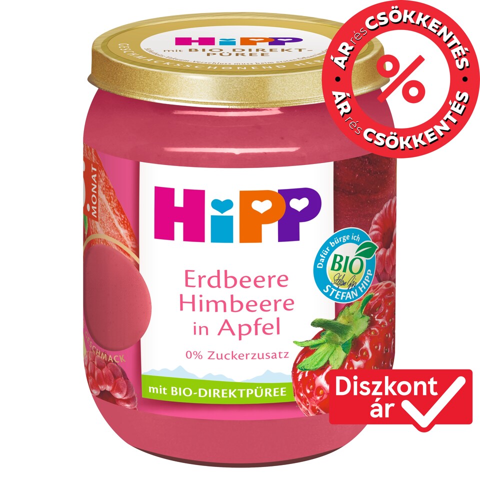 HiPP bio gyümölcskészítmény alma eperrel és málnával bébidesszert 5 hónapos kortól 160 g  1. kép