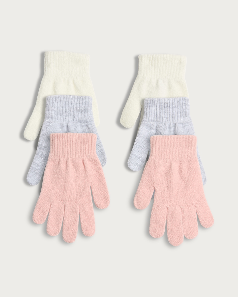F&F Girls 3-Pack Lurex Magic Gloves in Multi