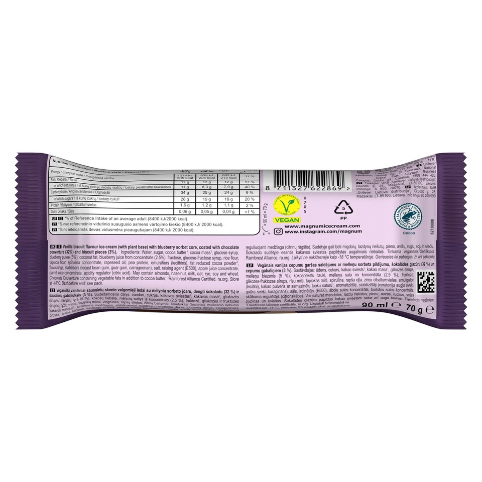 image 1 of Magnum Chill Chocolate, Blueberry Cookies Ice Cream Stick 90ml