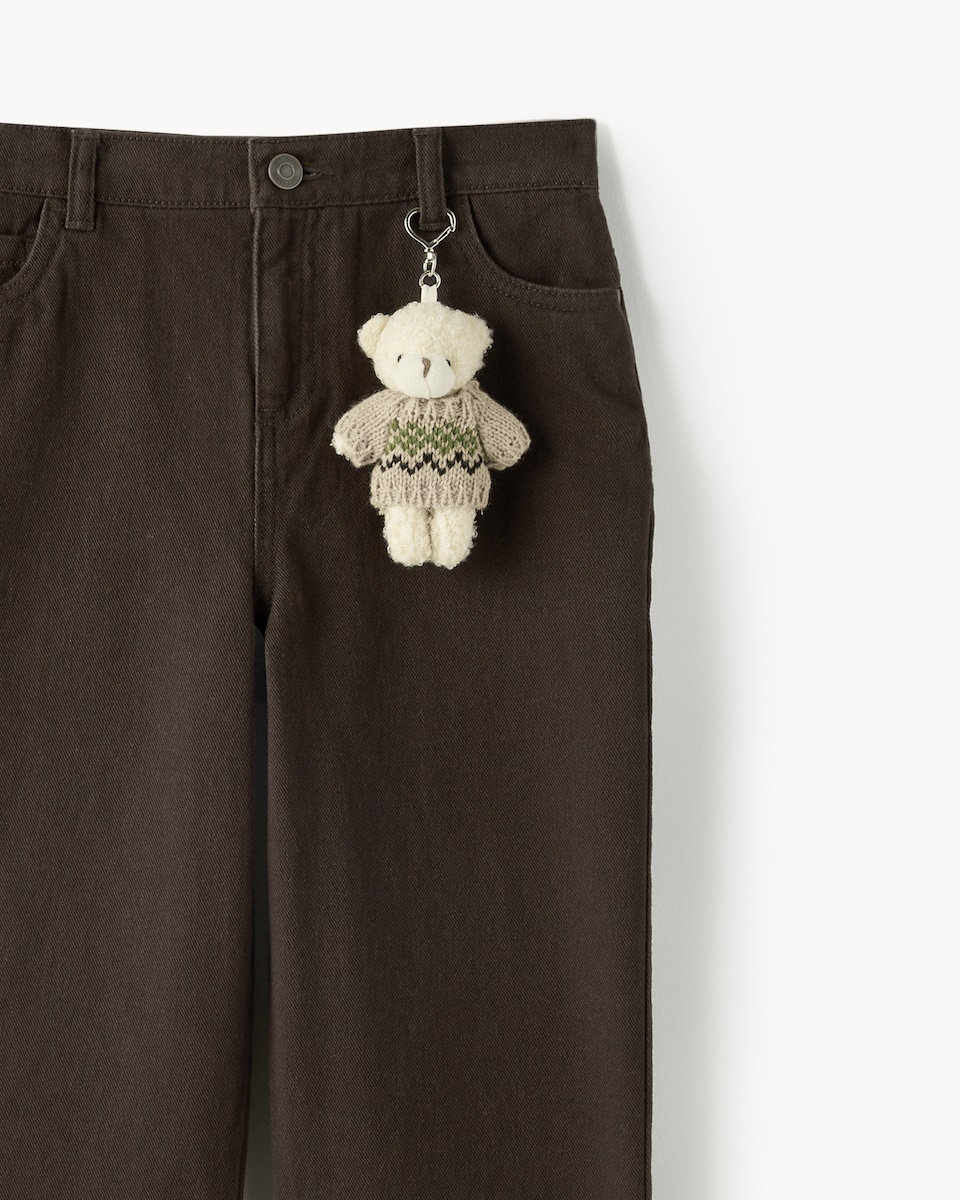 image 1 of F&F Girls Pure Cotton Bear Charm Jeans in Brown