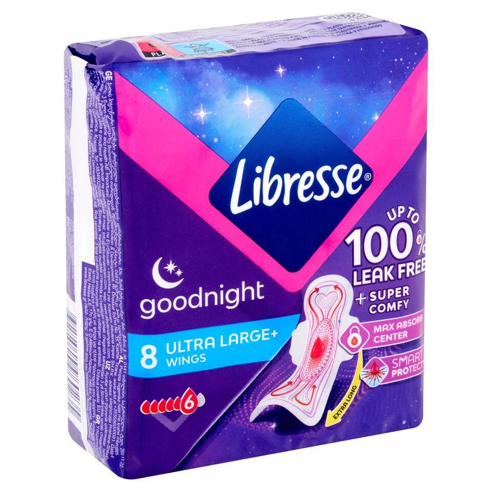 Libresse Ultra Large+ Goodnight szárnyas egészségügyi betét, éjszakai használatra 8 db  1. kép