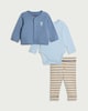 image 1 of F&F Baby 3-Piece Cotton Rich Badger Cardigan, Bodysuit and Leggings Set in Blue