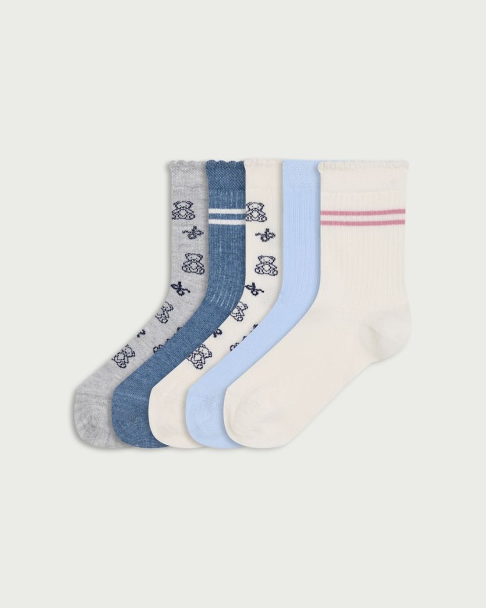 F&F Girls 5-Pack Cotton Blend Ankle Socks in Multi