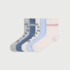 F&F Girls 5-Pack Cotton Blend Ankle Socks in Multi