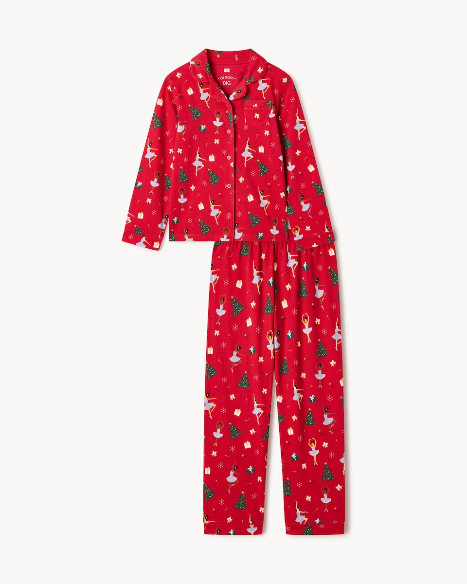 image 1 of F&F x March Muses Pure Cotton Revere Pyjama Set in Red