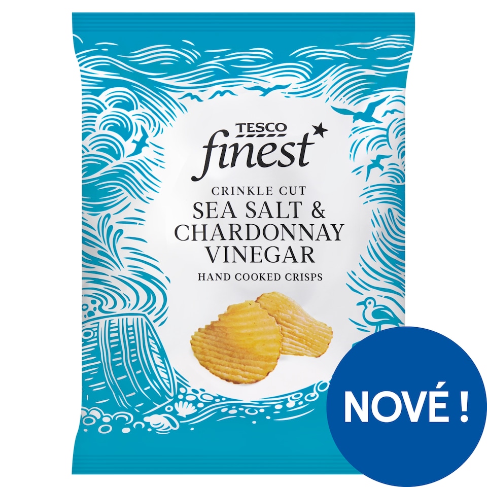 Tesco Finest Smažené vroubkované bramborové lupínky s příchutí vinného octa a mořskou solí 150g
