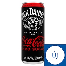 Jack Daniel's Tennessee Whiskey és Coca Cola Zero Sugar alkoholos szénsavas ital 5% 330 ml